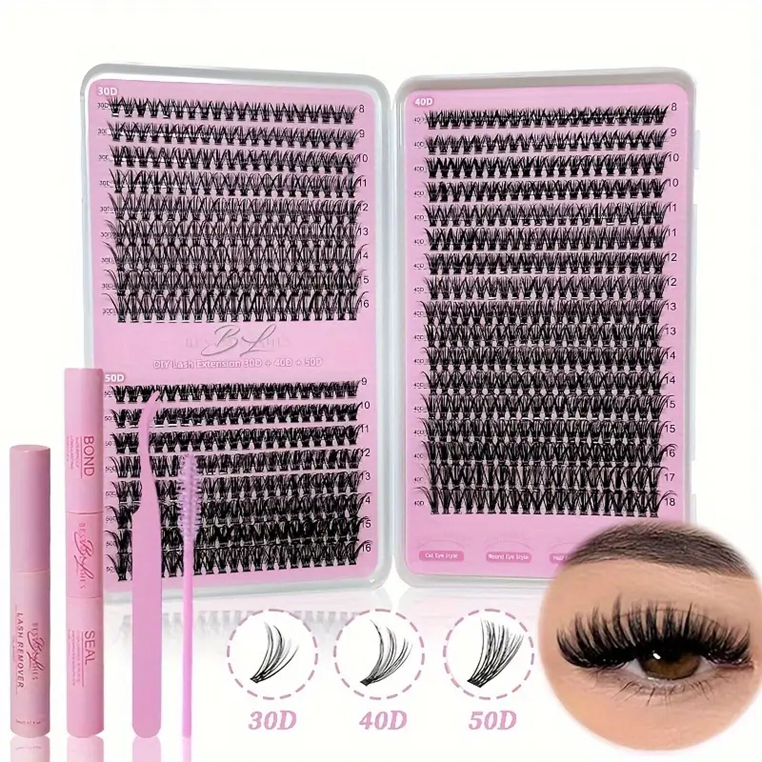 680Pcs Premium Lash Clusters - DIY Lash Extension Kit with Tweezers, Bond \u0026 Seal, Glue Remover, Lash Brush - Waterproof, Reusable Individual Lashes for Party, Stage, Festival Eye Makeup Looks